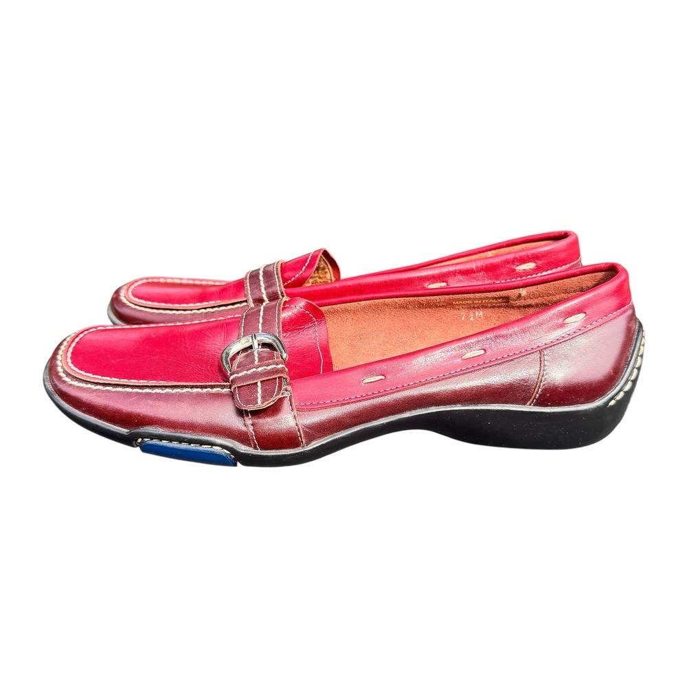 Sesto Meucci Red Leather Buckle Driving Loafers Made in Italy Size 7.5M